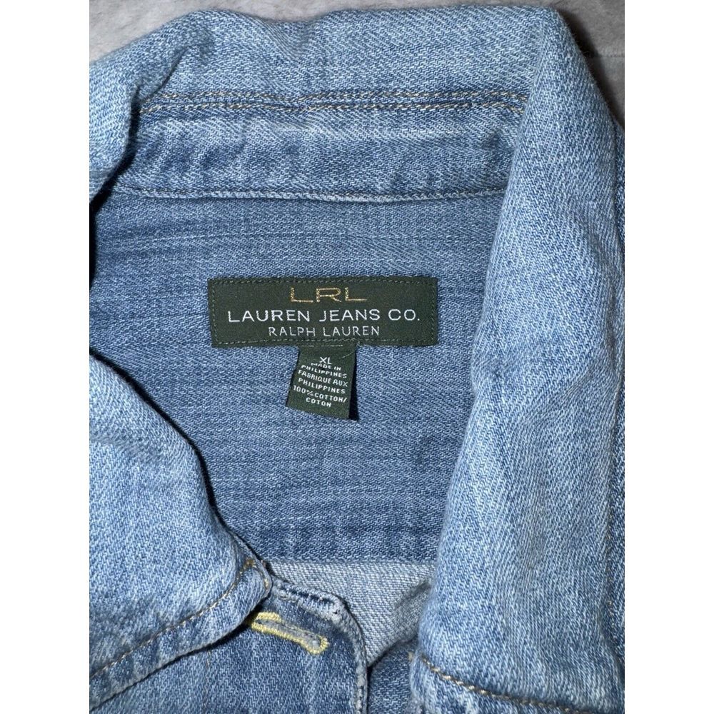 LRL Ralph Lauren Jacket XL Blue Denim Cotton Trucker Patchwork Hearts Libra Vine - Picture 2 of 15